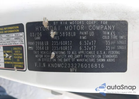 2007 Hyundai Entourage Gls/Limited/Se z USA, uszkodzony, nr VIN KNDMC233276016816